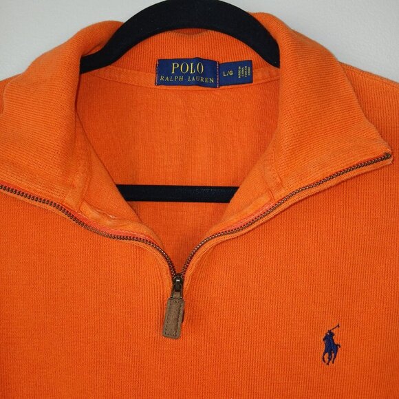 MEN'S POLO BY RALPH LAUREN 1\4 ZIP PULLOVER, ORANGE , SIZE LARGE - Picture 2 of 6